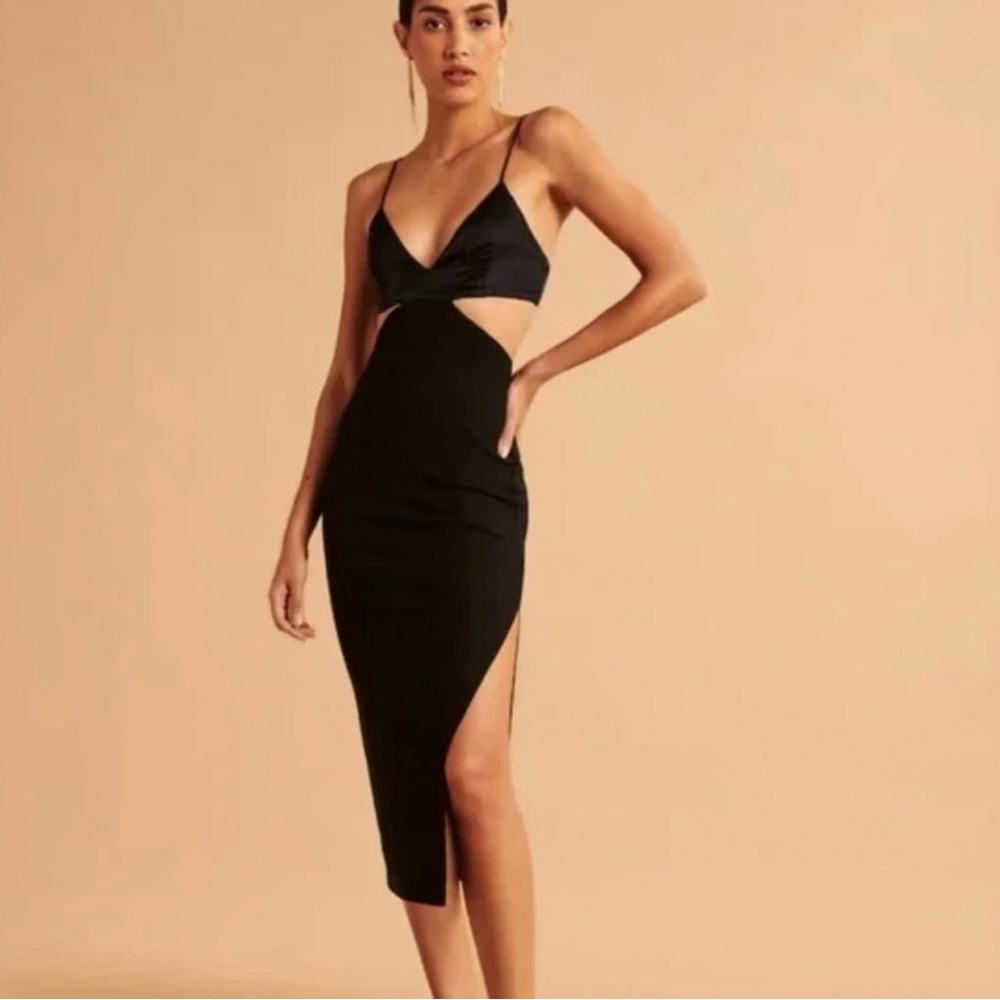 NWOT Abercrombie & Fitch Mixed Fabric Midi Dress Black XL